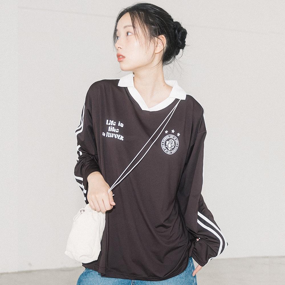 UNIFORM V-NECK JERSEY L/S TEE(BROWN)