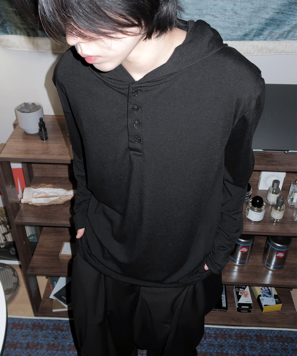 [UNISEX] 베이직 버튼 후디 롱 슬리브 (3 Color)