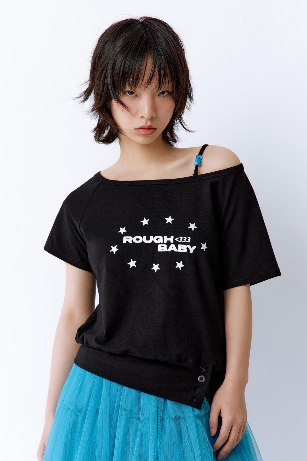 ROUGH BABY Off-Shoulder Top Black