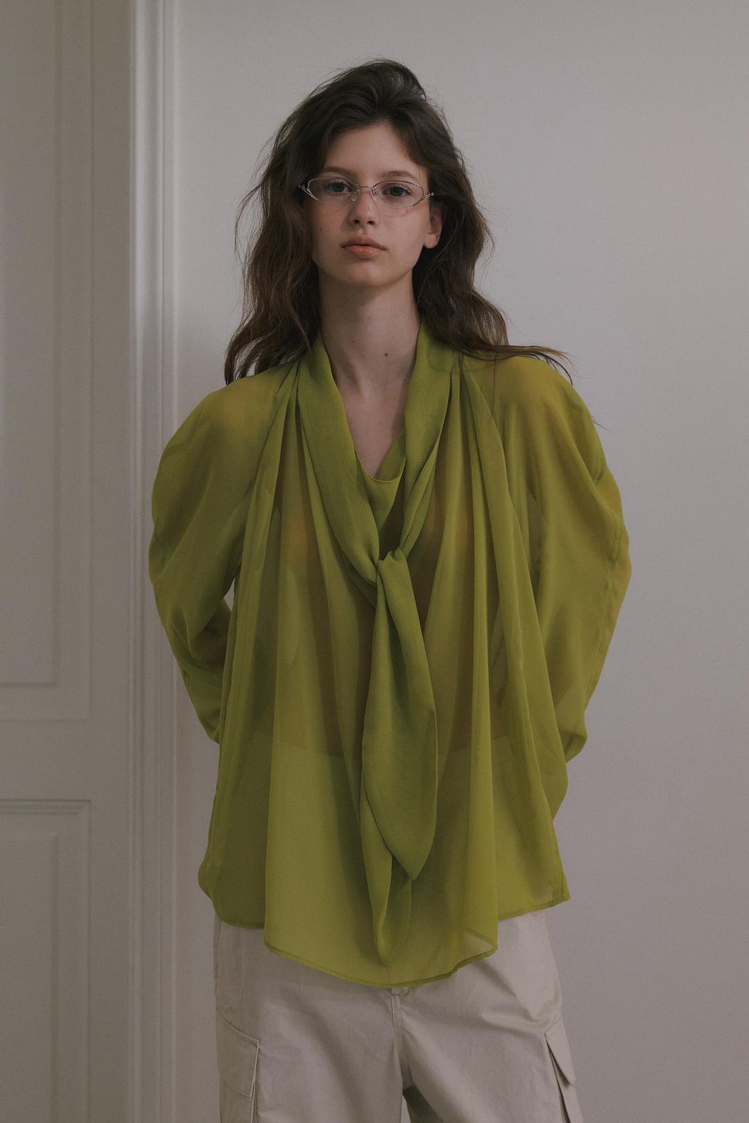 COWL TIE BLOUSE_BRAT GREEN