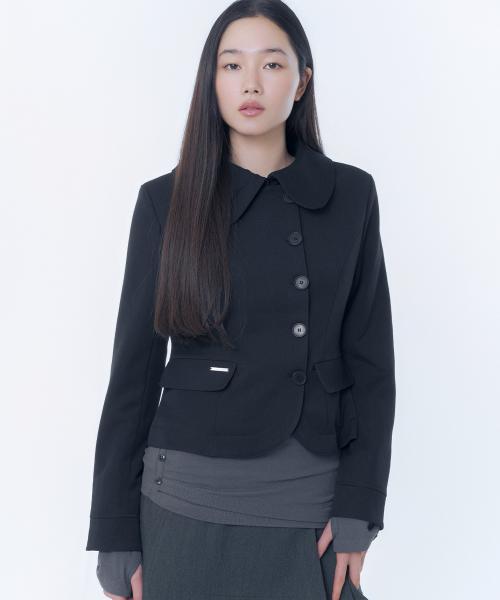 Omoi round collar blazer BLACK