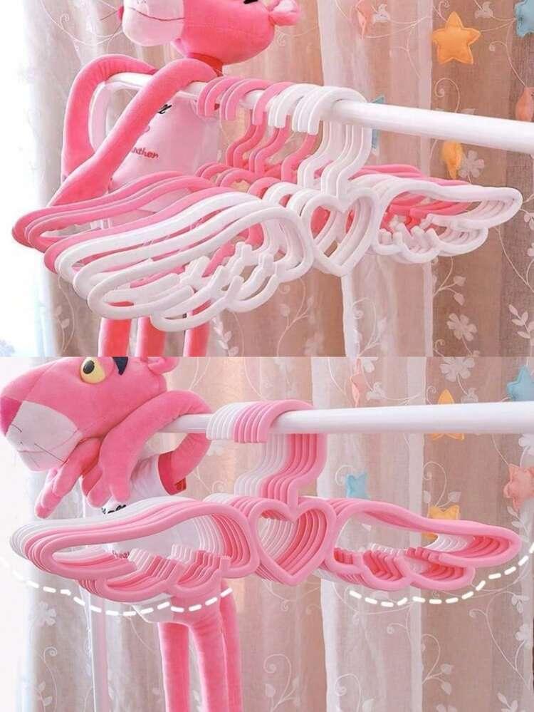 1/5/10/20개 핑크/화이트 옷걸이, 옷장 보관 옷걸이, 하트 천사 옷걸이, 어린이/성인 실내/실외 범용 옷걸이