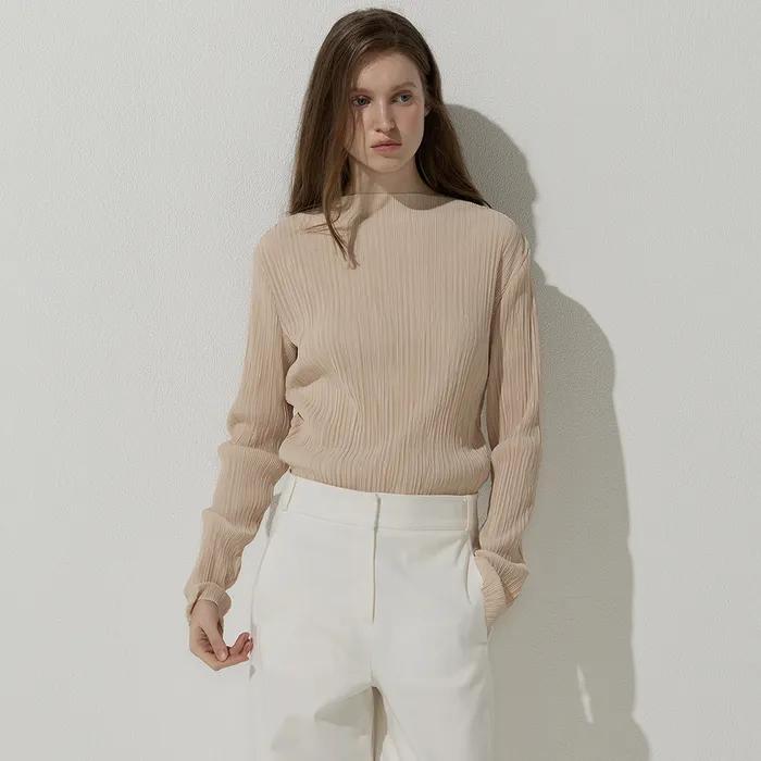 Boat neck crease top - Yellow beige