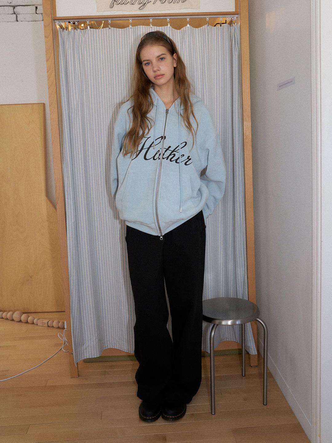 hether boa hoodie zip-up (baby blue)