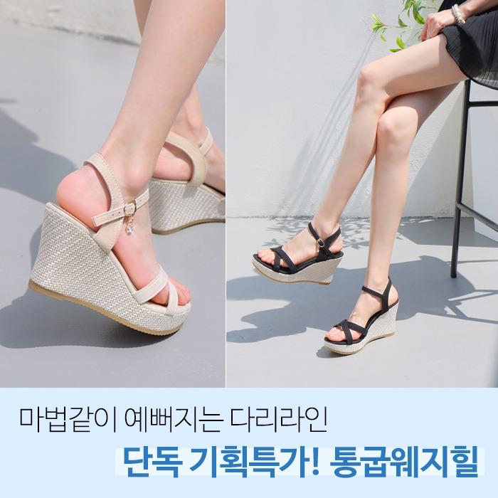 [인기폭주💓베스트단독특가] 클로나 X탑 스트랩 메쉬웨지힐 샌들(8cm)