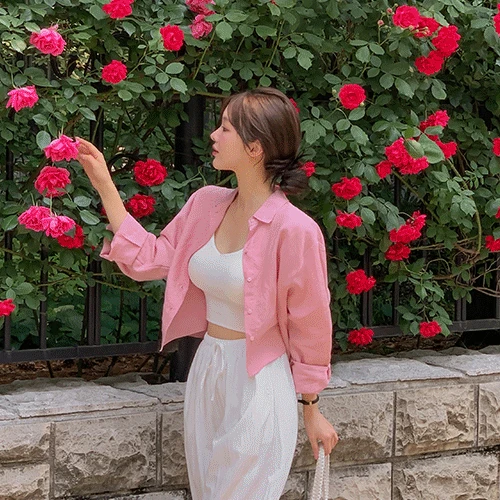 [린넨100/여름셔츠/크롭기장✨] 컨피크롭린넨셔츠 NB