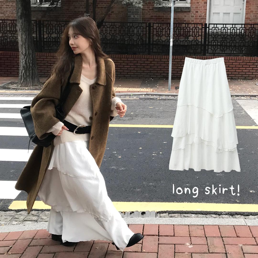 플러팅 언발 레이어드 롱스커트 - sk