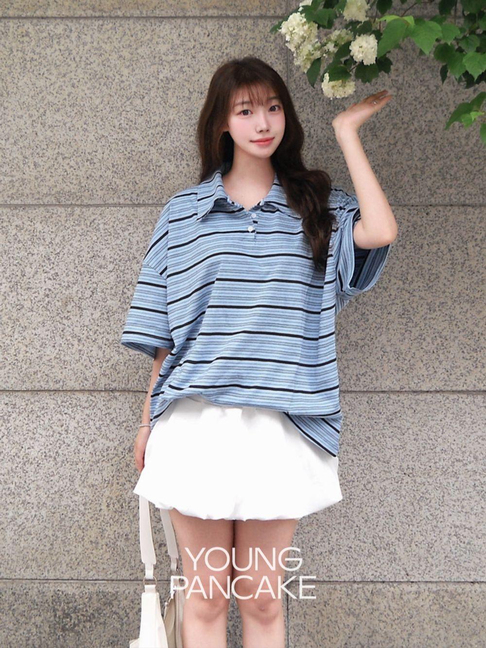 [오버핏/트렌디] Soda stripe rugby collar pk t-shirt (2 color)