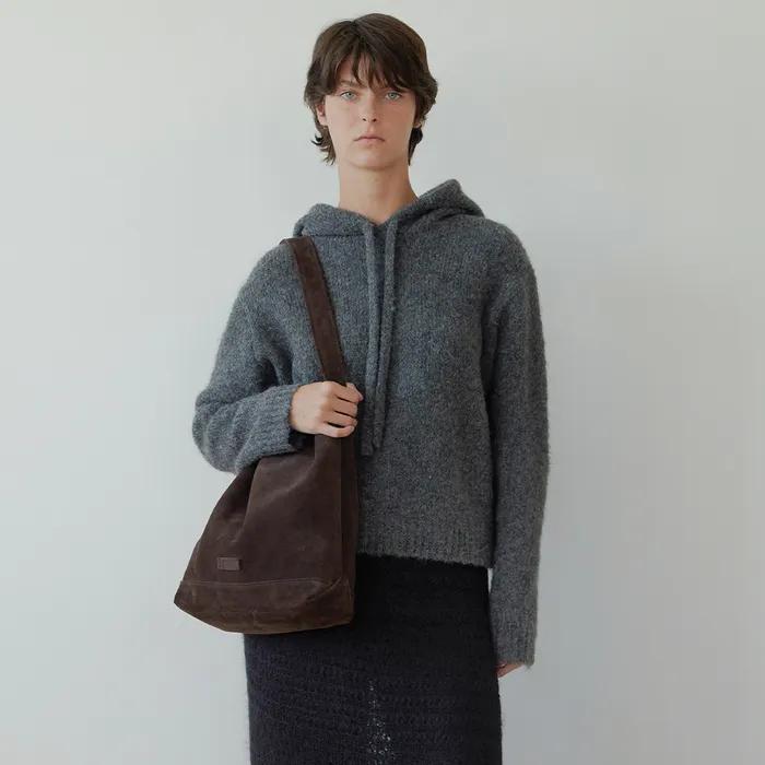 Peanut Suede Shoulder Bag - Dark Brown