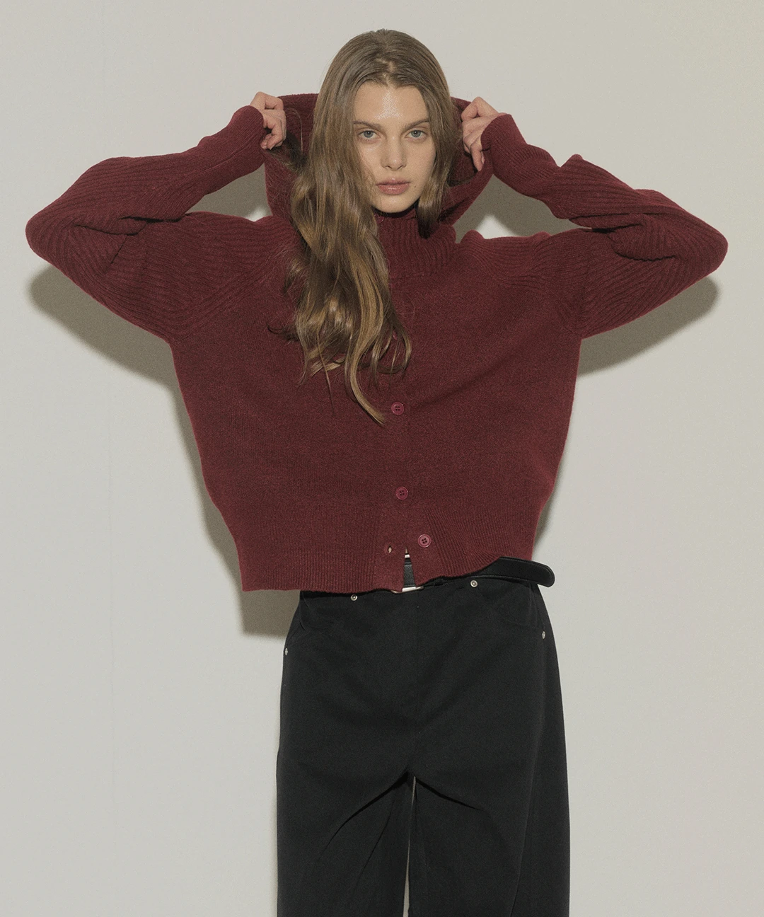 앙고라 골지 후드 가디건