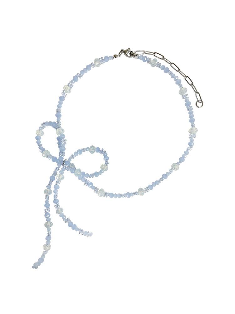 볼드 리본 비즈 유니크 초커 목걸이(블루,핑크)