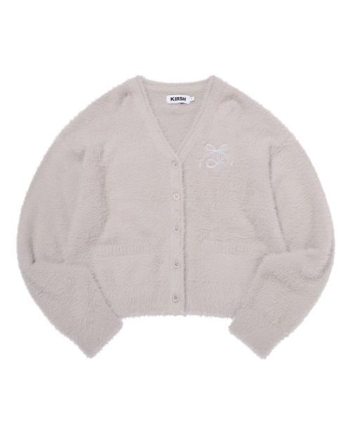 리본 체리 루즈핏 헤어리 가디건 [라이트 그레이]