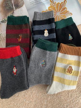 이런 상품 어때요? 겨울 크리스마스 트리 산타 자수 울 장목 양말 6color