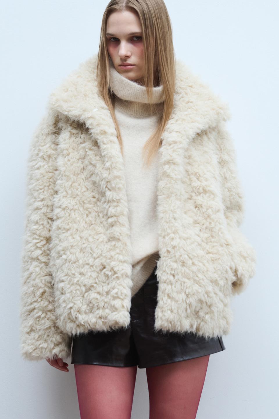 Mid Fur Jacket in Ivory