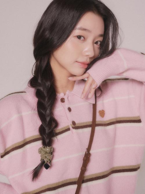 스트라이프 니트 카라 티셔츠 (2color)