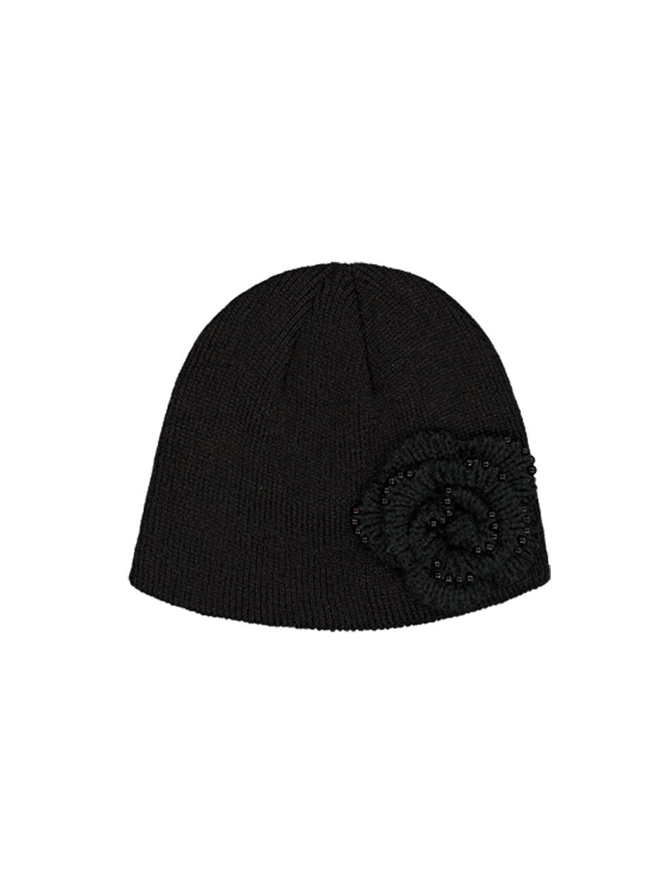 PEARL CORSAGE BEANIE / BLACK