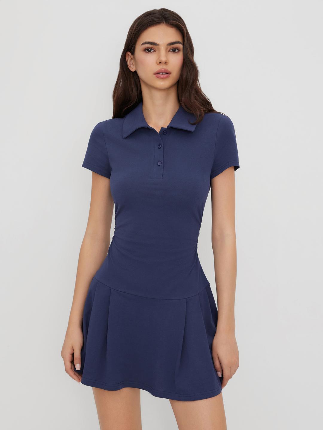 Cotton-blend Polo Ruched Pleated Mini Dress