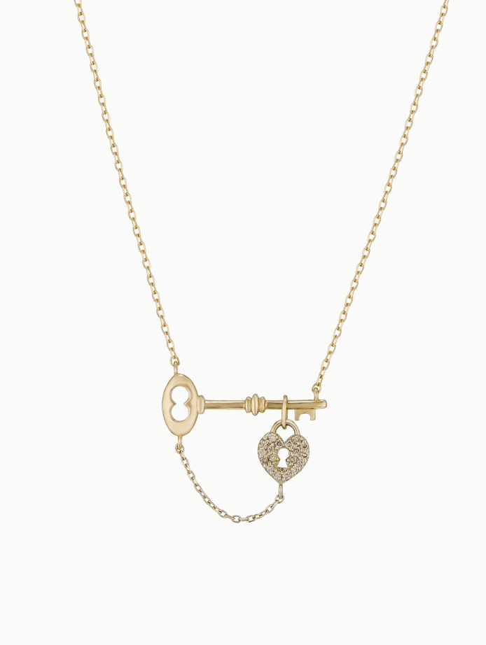 14k Love heart lock necklace