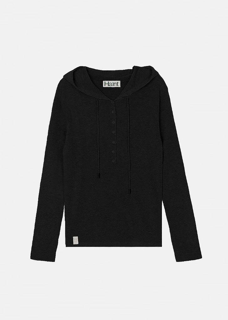 BLURRY BUTTON HOODIE KNIT_3COLORS_BLACK