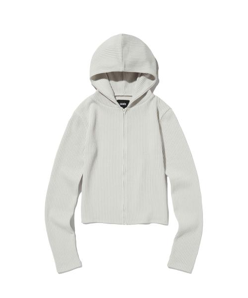 HOODED RIB ZIP UP [LIGHT GRAY]