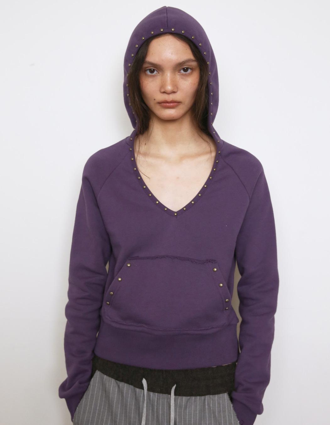 11/25 발송 STUDDED POCKET V-NECK HOODIE, PURPLE