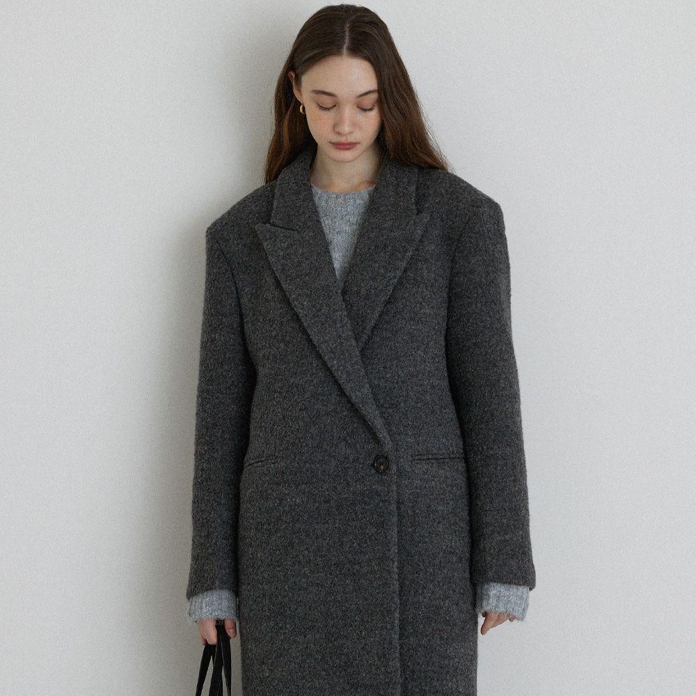 Wool Boucle Double Breasted Coat_Charcoal