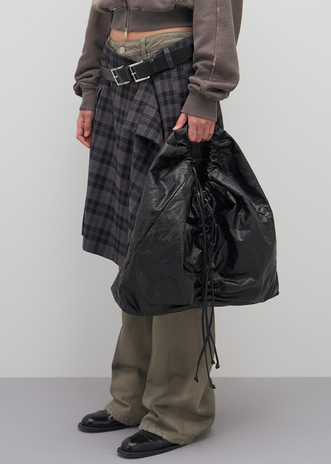 SHIRRING VOLUME TOTE BAG (BLACK)