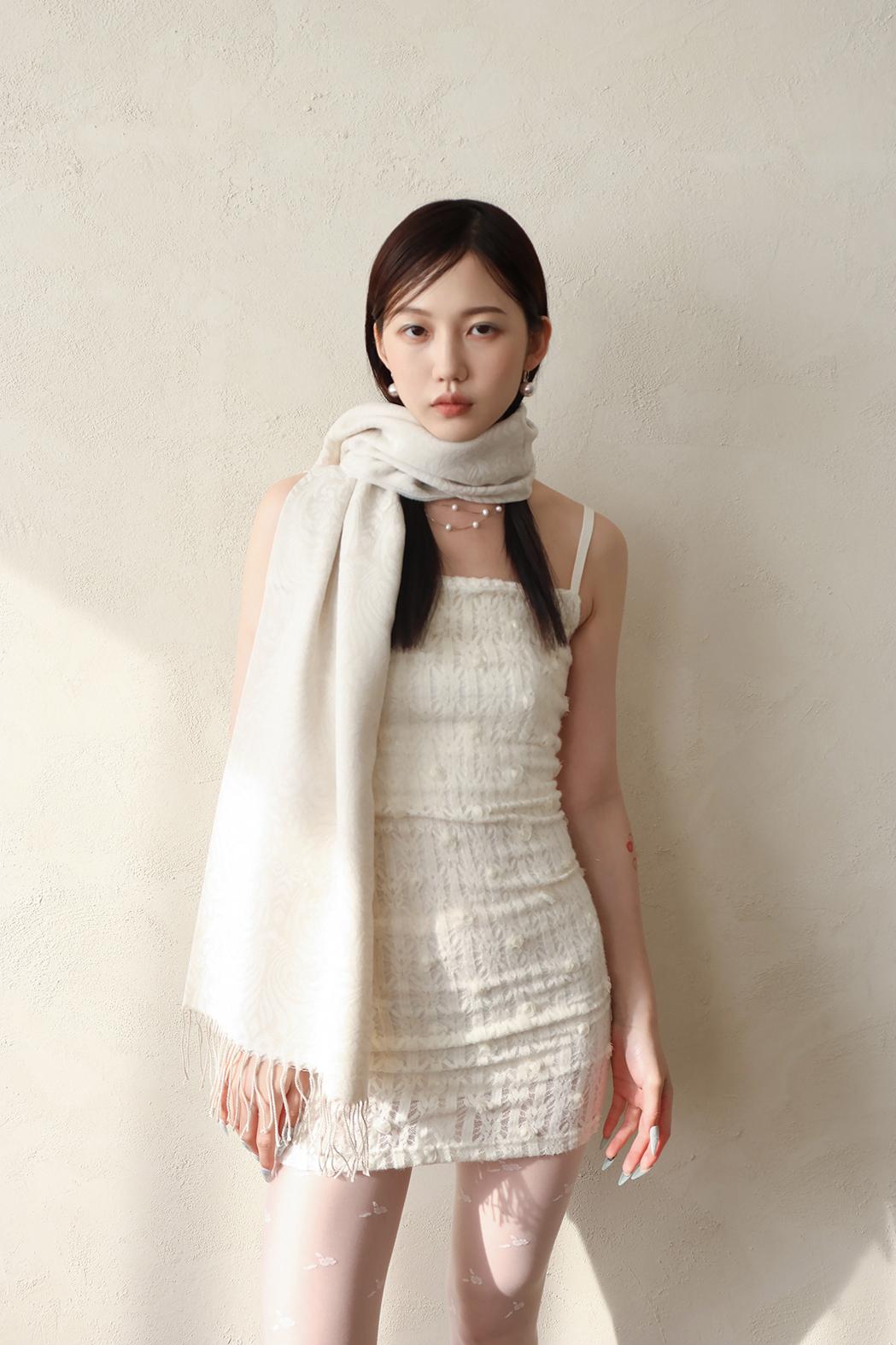 百合 Oriental paisley muffler (White) *당일발송