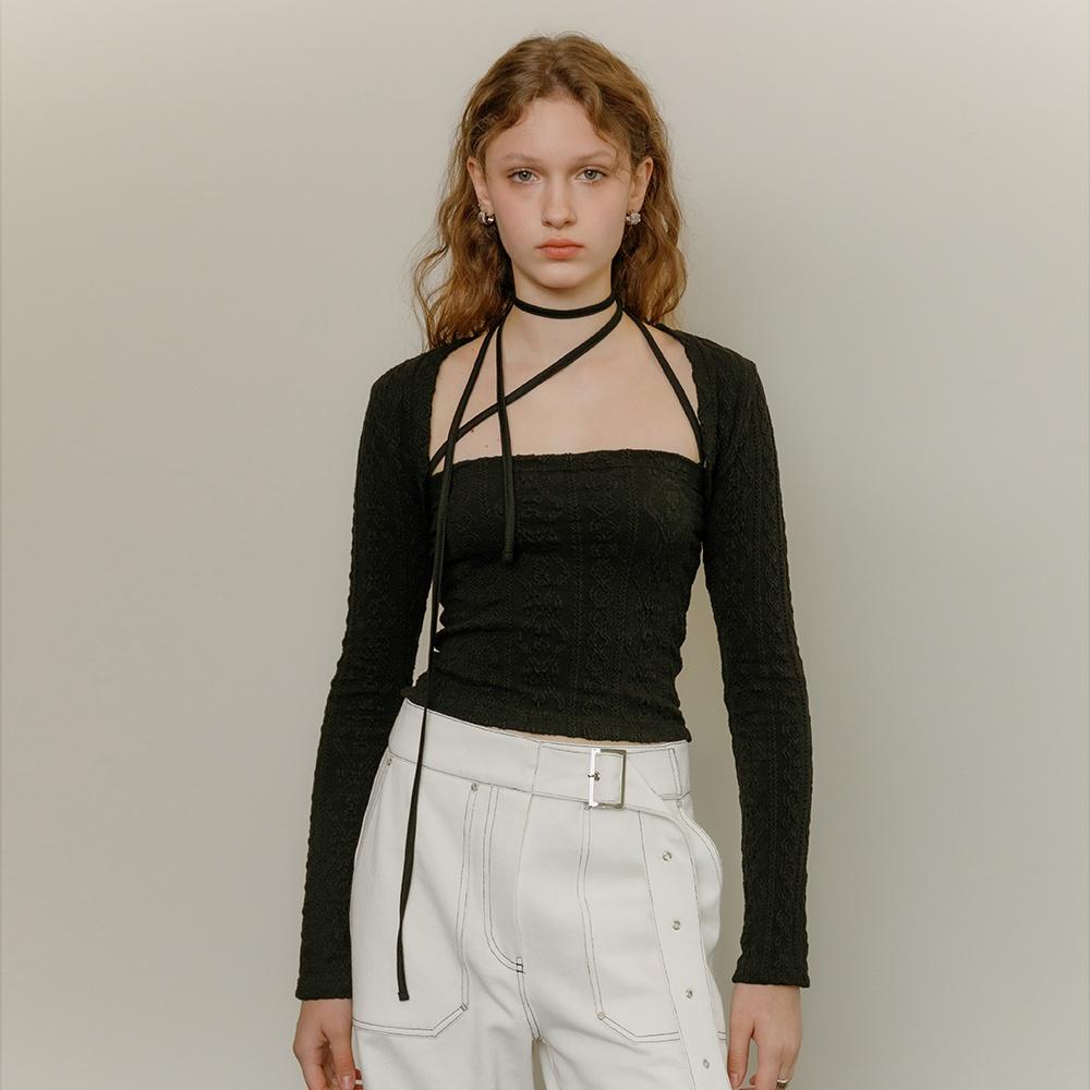 Jacquard top & bolero set (black)