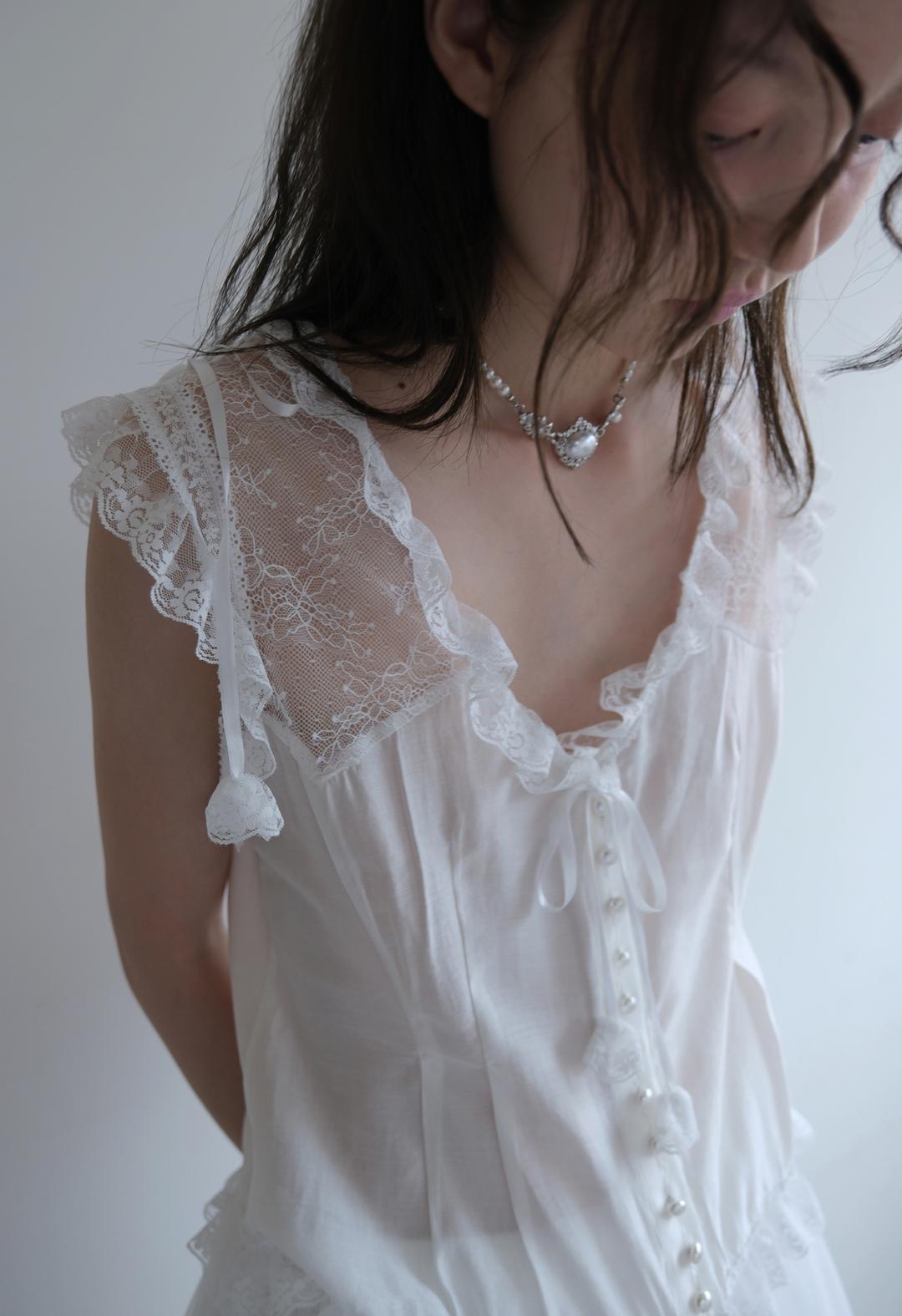Lace Pearl Blouse, 2color