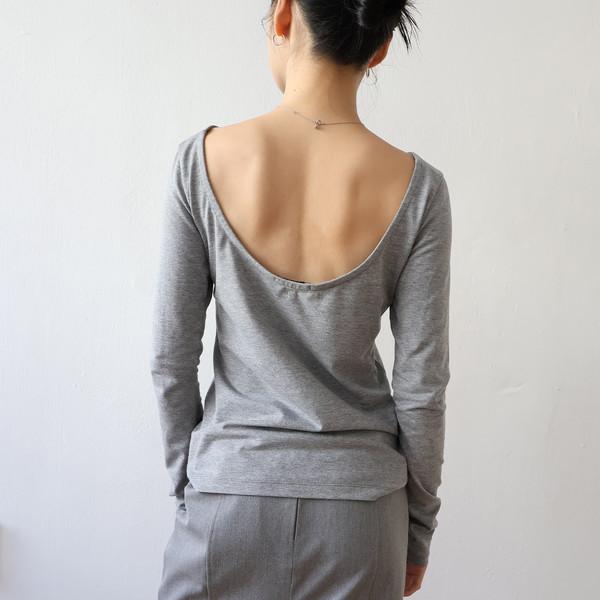 Backless Long Sleeve T-Shirt - gray