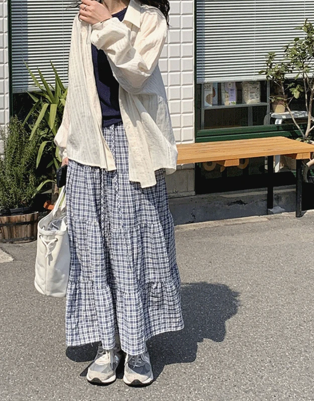 체크 롱 밴딩 스커트(2c)