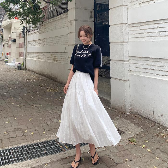 커눈펀칭레이스롱스커트
