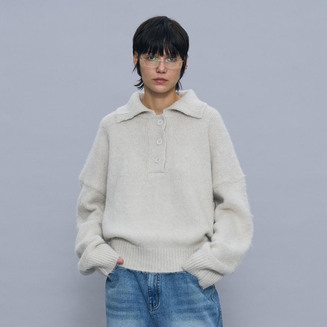 HAIRY COLLAR KNIT CREWNECK_ECRU