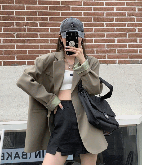마벨❤️ 투버튼 어깨패드 오버핏 루즈핏 테일러드 하프 긴팔 자켓 2color