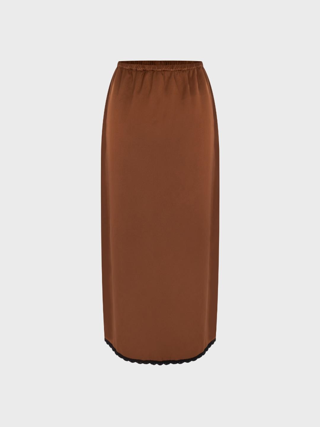 Lace Trim Satin Skirt