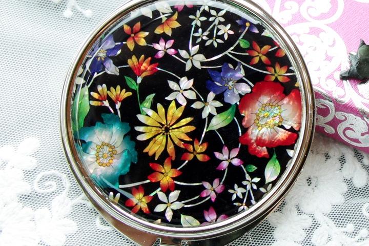 블랙플라워 자개손거울 자개거울 원형손거울