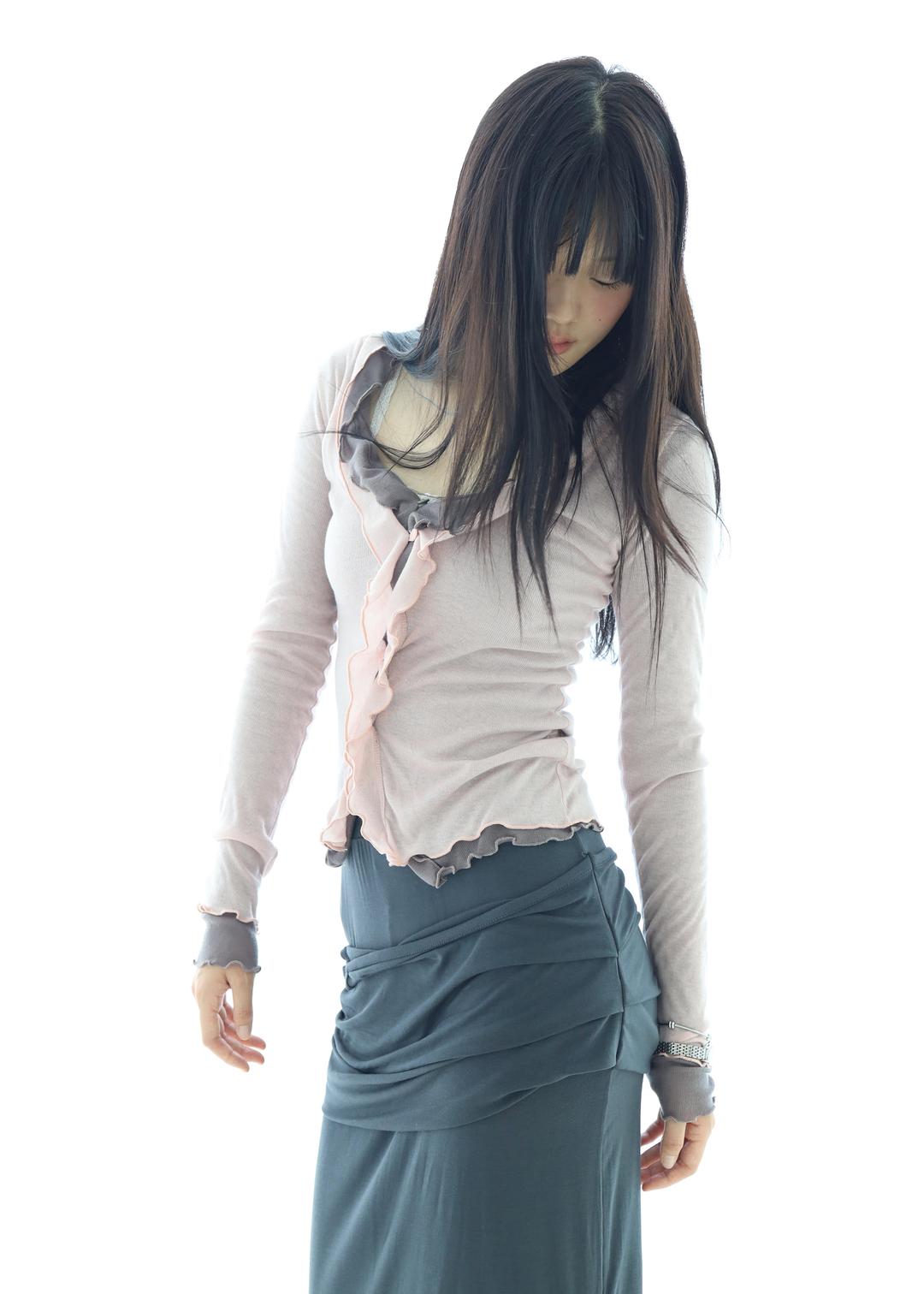 lala frill cardigan (pink,brown)