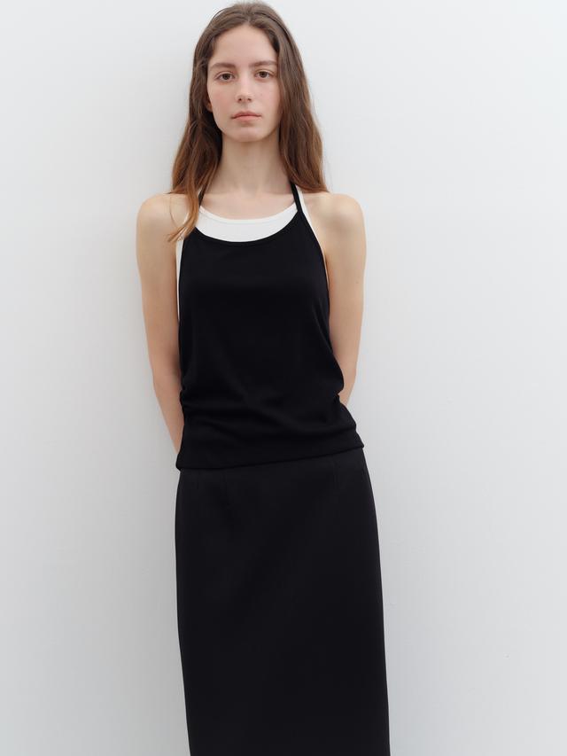 [7차] Layered halter neck top (black)