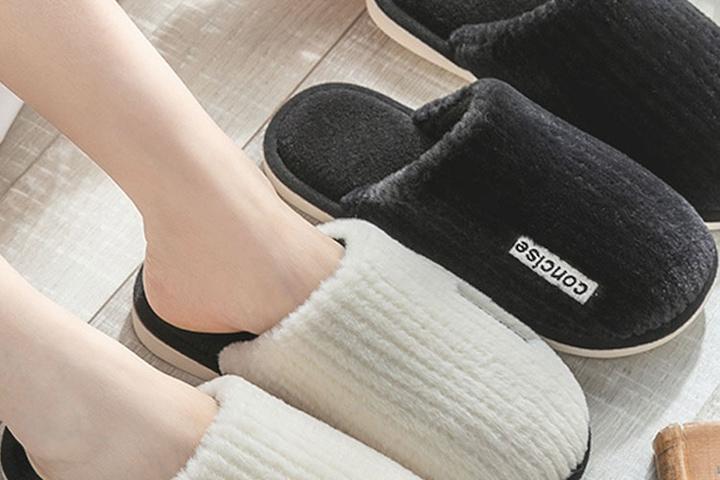 겨울 심플 스트라이프 사무실 병원 거실 털 실내화