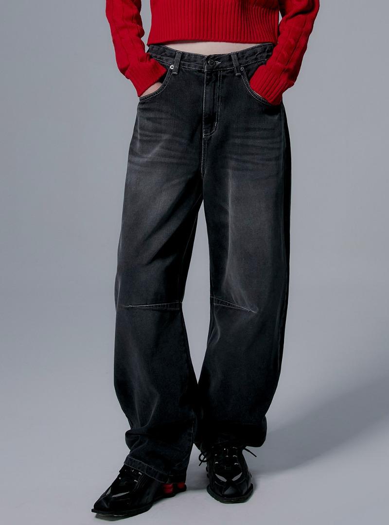 [9650] 캣브러쉬 벌룬 와이드 데님 (흑청)