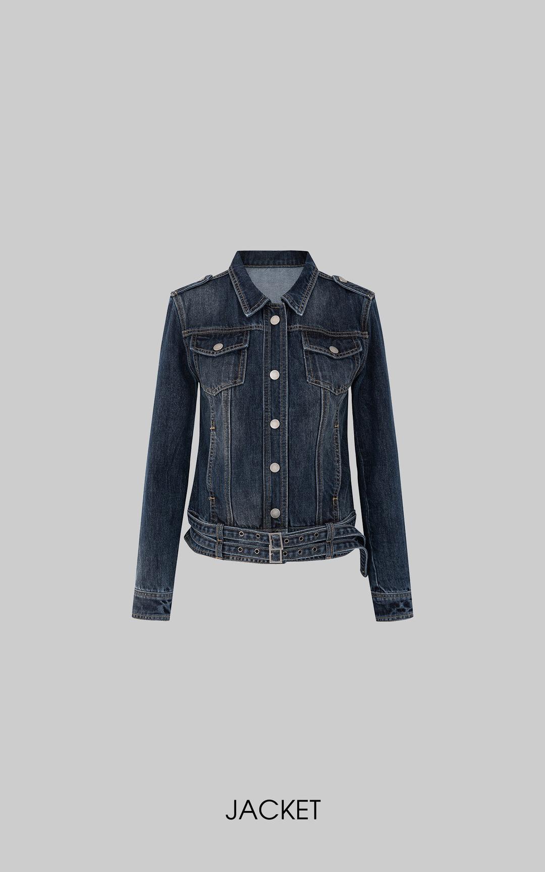 <tc>IAMXIAA</tc> 스웨이드 터치 데님 자켓 & 플레어 팬츠 세트