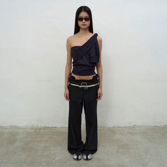 BUSTIER DETAIL JERSEY TOP (NAVY)