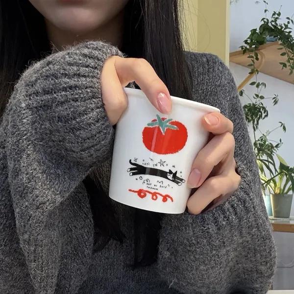 토마토 고양이 머그컵 핸드리스컵