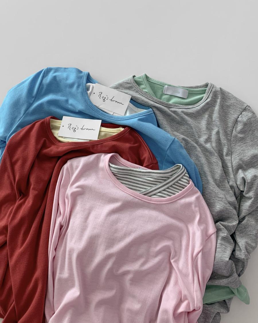 우먼 텐셀 크롭 롱 슬리브 티