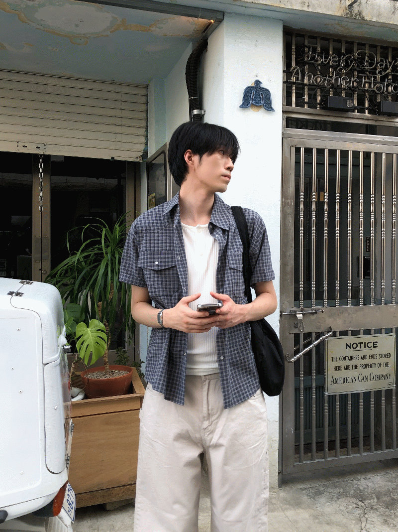 Western check half shirt 2C