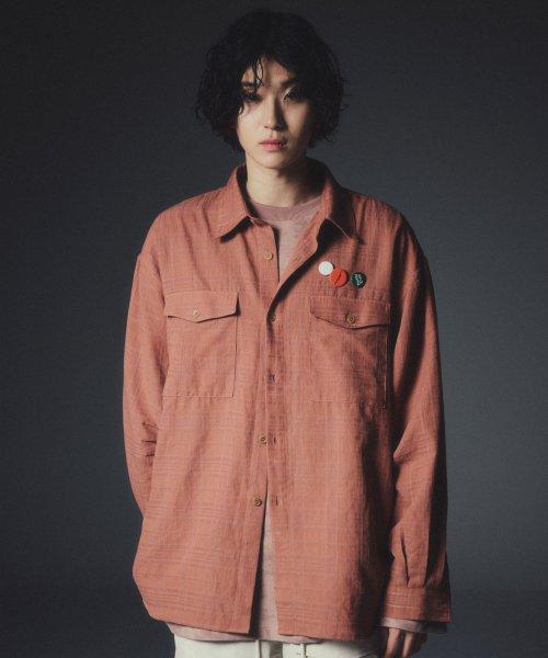 마랑 포켓 체크 셔츠_CORAL PINK