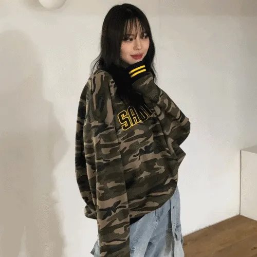 (기모 O) Torrey MTM 토리 브이넥 기모 맨투맨 스웻셔츠 카모 배색 오버핏 루즈핏
