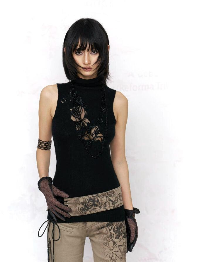 Midnight Bloom Cutout Knit Tank