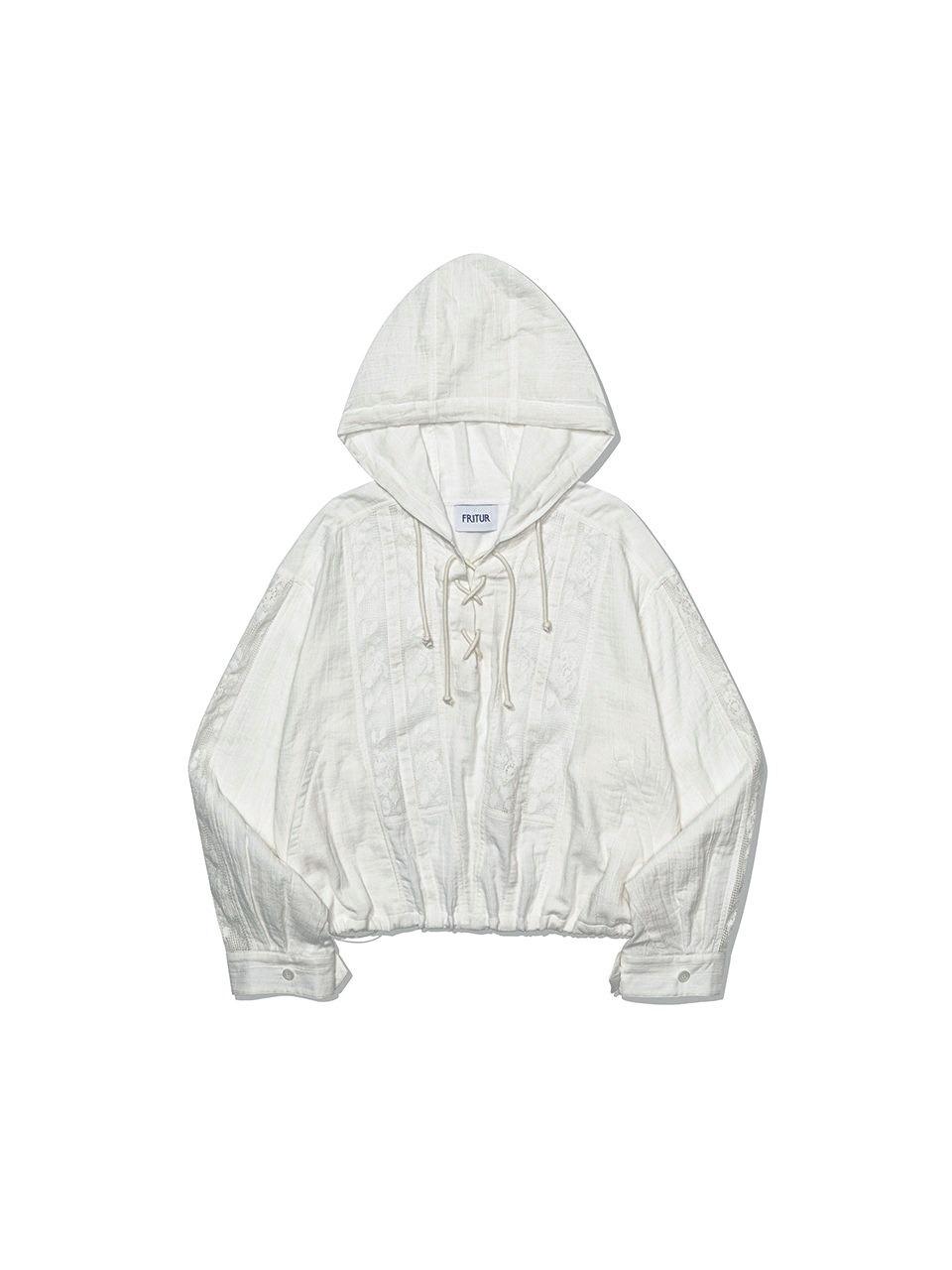 Crocher Lace Hoody Shirt White_F253ST04